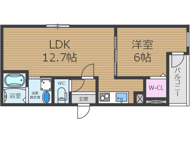 フジパレス沢良宜東1番館(1LDK/1階)の間取り写真