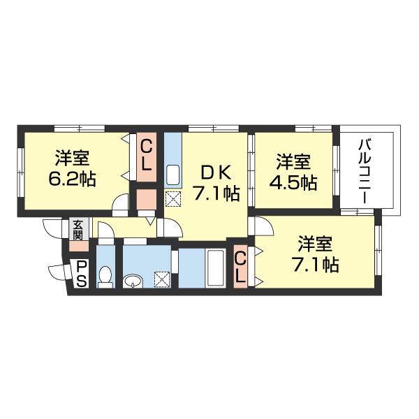 フォーチュネイト吹屋(3DK/1階)の間取り写真