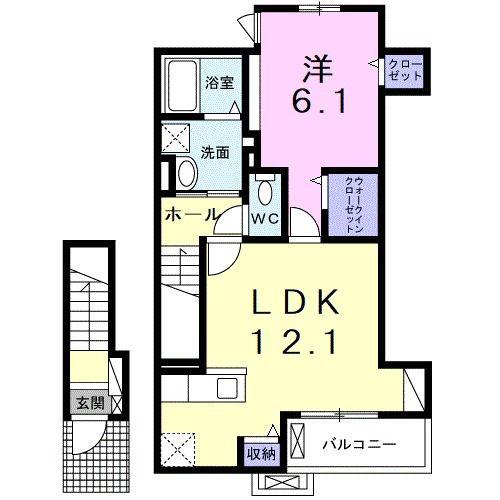 リアン・ラポール 輝かがやき(1LDK/2階)の間取り写真