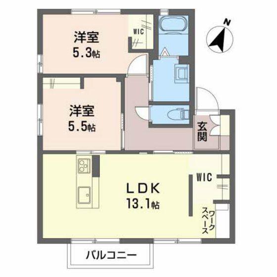 グリーンヒルズ C棟(2LDK/1階)の間取り写真