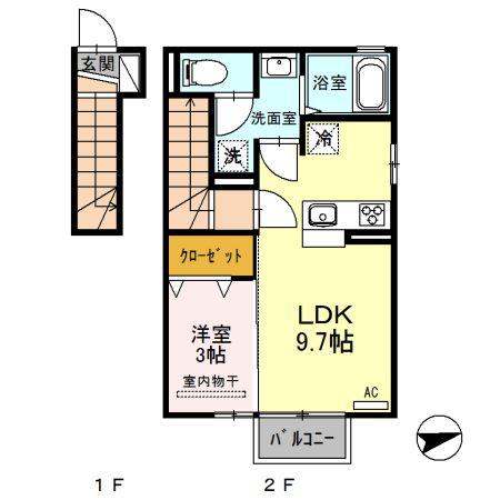 エルハーベン B(1LDK/2階)の間取り写真