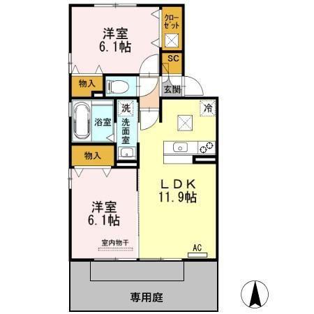 ブランシェ大溝A(2LDK/1階)の間取り写真