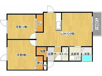 ツタージュB(2LDK/1階)の間取り写真