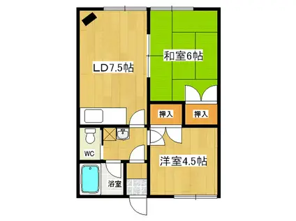 石北ハイツ(2DK/1階)の間取り写真