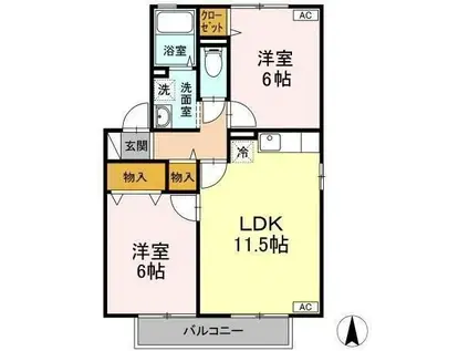 リムーブルヴェルジェII B(2LDK/2階)の間取り写真