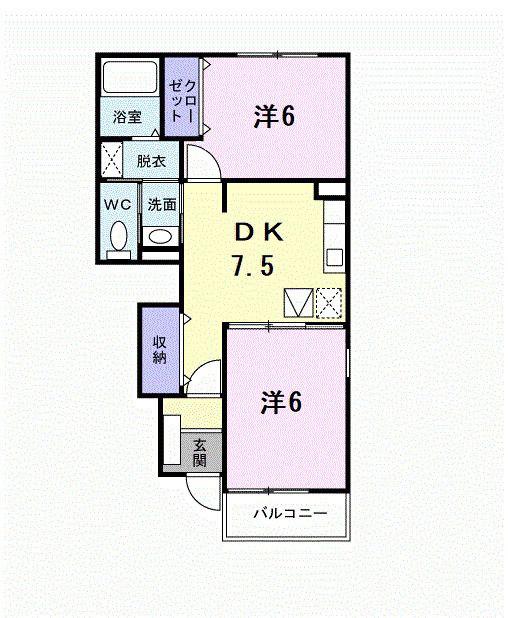 ブランプレジールA棟(2DK/1階)の間取り写真