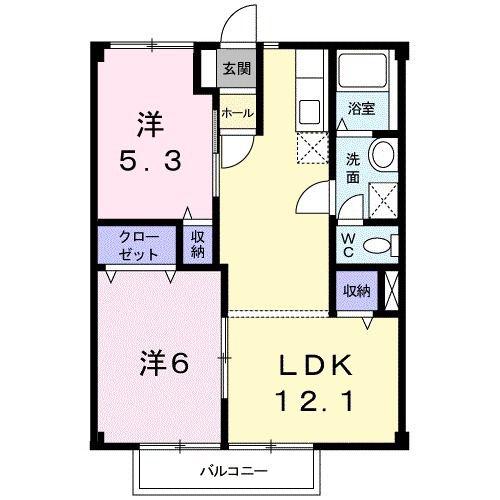 サンハイムI(2LDK/2階)の間取り写真