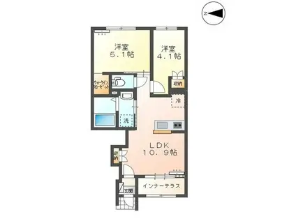 コムズ・ヴィルドミール(2LDK/1階)の間取り写真