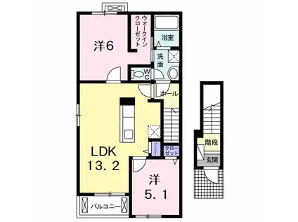 アクア・アルテB(2LDK/2階)の間取り写真