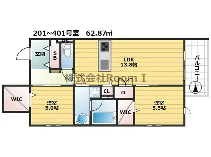 大阪市浪速区難波中3丁目ヘーベルメゾン・旭化成ヘーベルメゾンH(2LDK/2階)の間取り写真