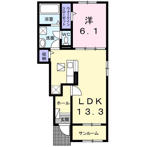 ベルフルール・ドレI(1LDK/1階)の間取り写真