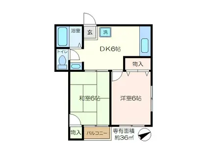 リバティーハイツ(2DK/2階)の間取り写真