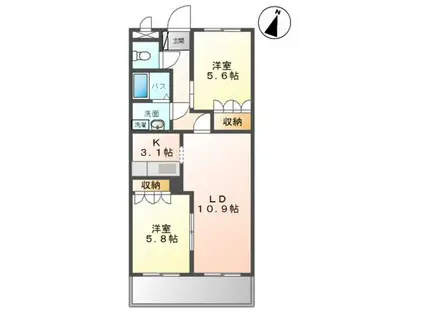 サンフィット北野I(2LDK/2階)の間取り写真