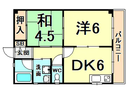 ミツワレヂデンス甲子園口(2DK/2階)の間取り写真