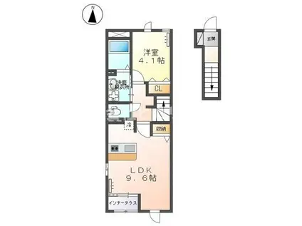 カルぺ・ディエム(1LDK/2階)の間取り写真