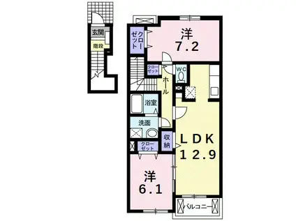 ルーセント・S II(2LDK/2階)の間取り写真