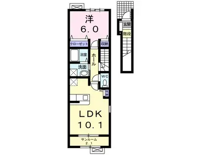 エレガンシアI(1LDK/2階)の間取り写真