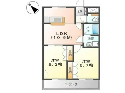 マーヴェラスB棟(2LDK/1階)の間取り写真