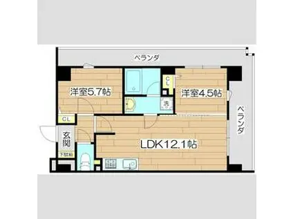 プレステージ12番館(2LDK/6階)の間取り写真