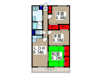 ヴェル・ヴィール幸町(3LDK/4階)の間取り写真