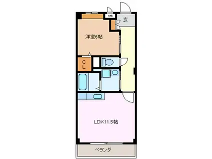 プランドール尾崎山(1LDK/2階)の間取り写真