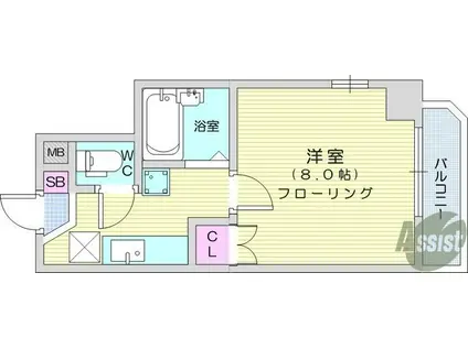 グランディア南仙台(1K/4階)の間取り写真