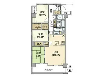 アーデルフェリエ国立東(3LDK/3階)の間取り写真