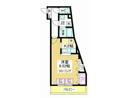 プラシード(1K/1階)の間取り写真