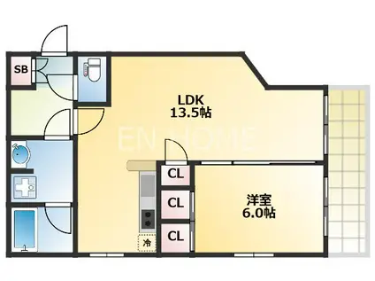 RAINBOW COURT 谷町五(1LDK/10階)の間取り写真