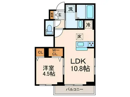 キャッスルヴュー山口(1LDK/1階)の間取り写真