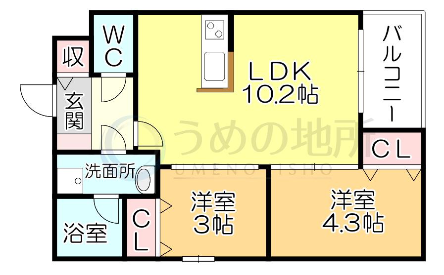 GLANZ 六ツ門(2LDK/3階)の間取り写真