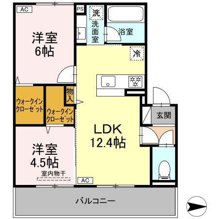 アレテー開出(2LDK/3階)の間取り写真