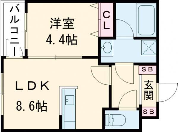 GLANZ 六ツ門(1LDK/1階)の間取り写真