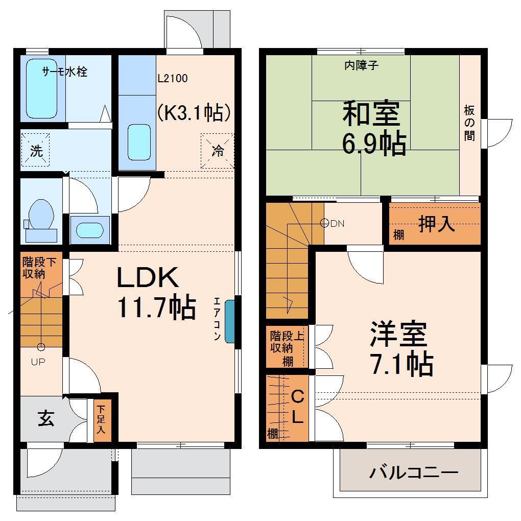 アルコバレーノ D棟(2LDK/1階)の間取り写真