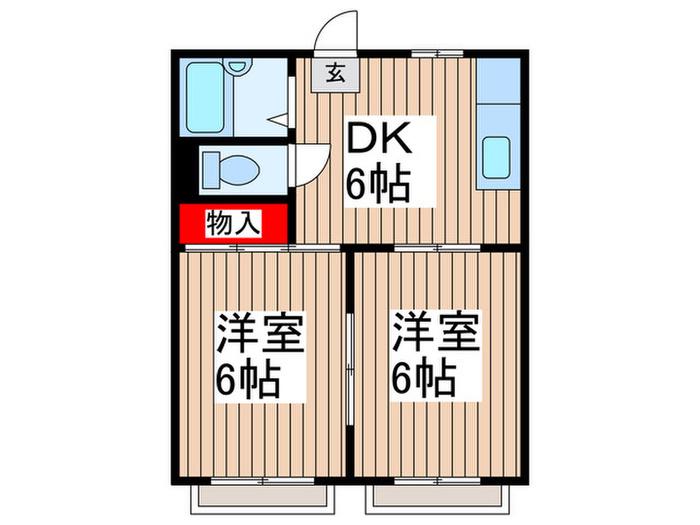 ハンティングヒル(2DK/1階)の間取り写真