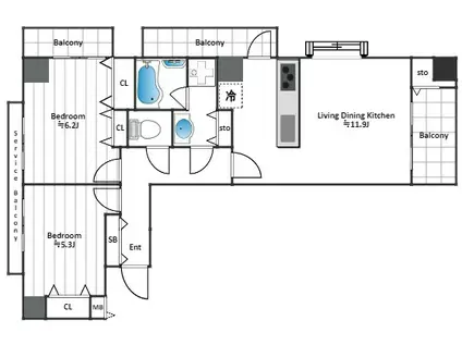 東急ドエル・アルス渋谷八幡坂(2LDK/4階)の間取り写真