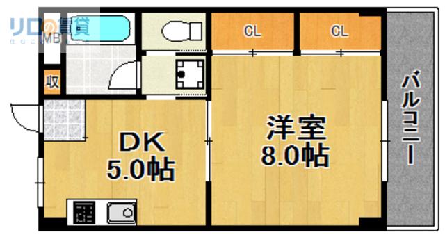 メゾンイン宝塚(1DK/2階)の間取り写真