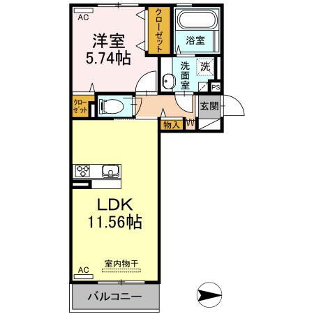パティオ大津II(1LDK/2階)の間取り写真
