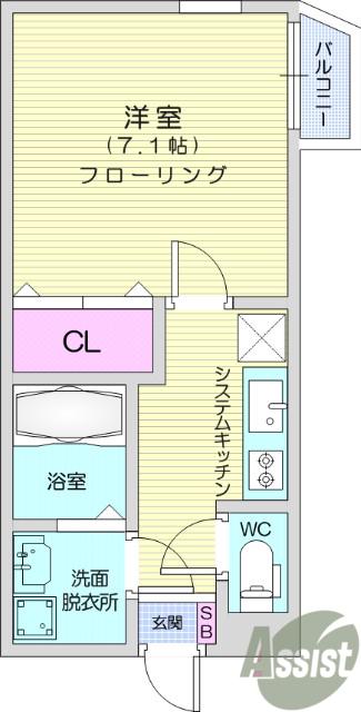 ヴュ・パノラマ(1K/2階)の間取り写真