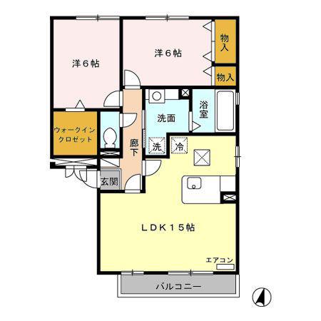 ウィスタリアC棟(2LDK/1階)の間取り写真