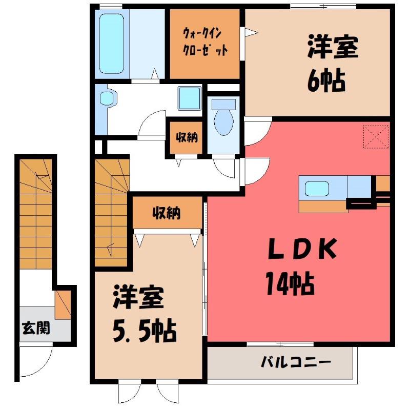 ル・シエル D(2LDK/2階)の間取り写真