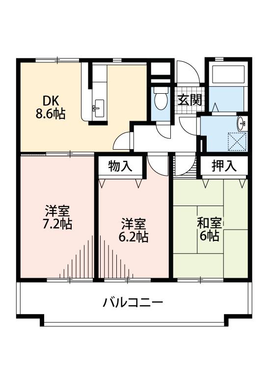 ソレアードパラシオン(3DK/4階)の間取り写真