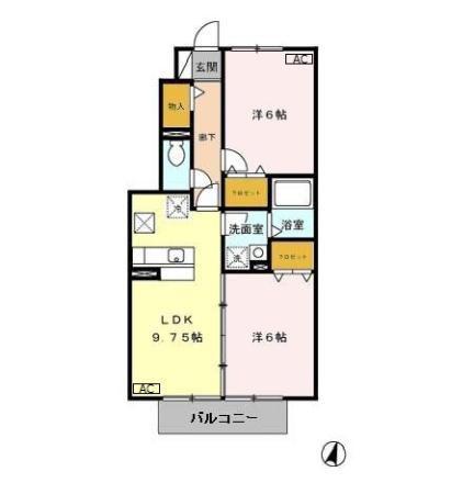 アモーレ B(2LDK/1階)の間取り写真