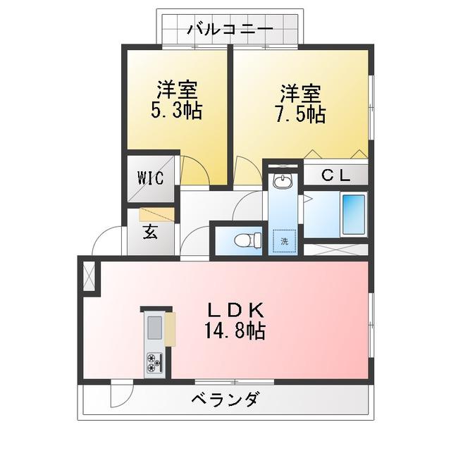 サンルーチェS(2LDK/3階)の間取り写真