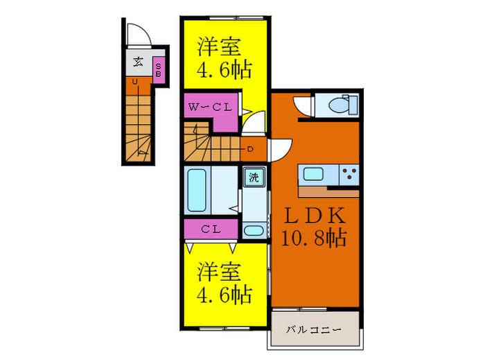 アルテール摂津(2LDK/2階)の間取り写真