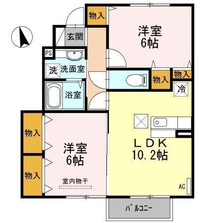 リール・ロージェ C(2LDK/1階)の間取り写真