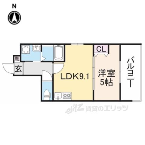 クレアーレ西陣(1LDK/1階)の間取り写真