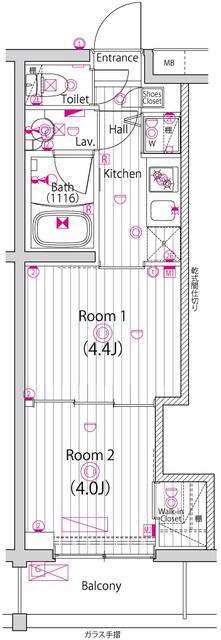 ガーラ元住吉グランドステージ(2K/2階)の間取り写真