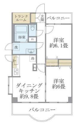 西船橋スクエアガーデン(2DK/11階)の間取り写真
