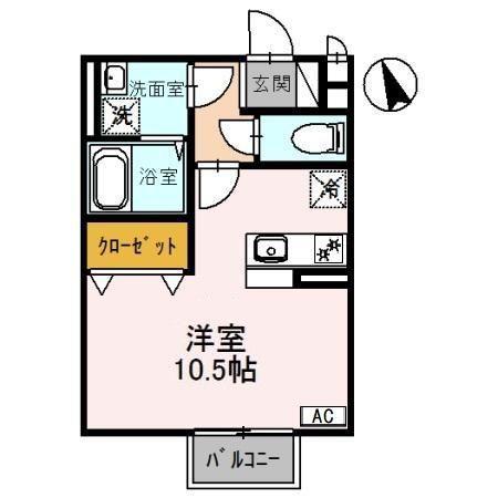 シェルズレイク日根野C棟(ワンルーム/2階)の間取り写真